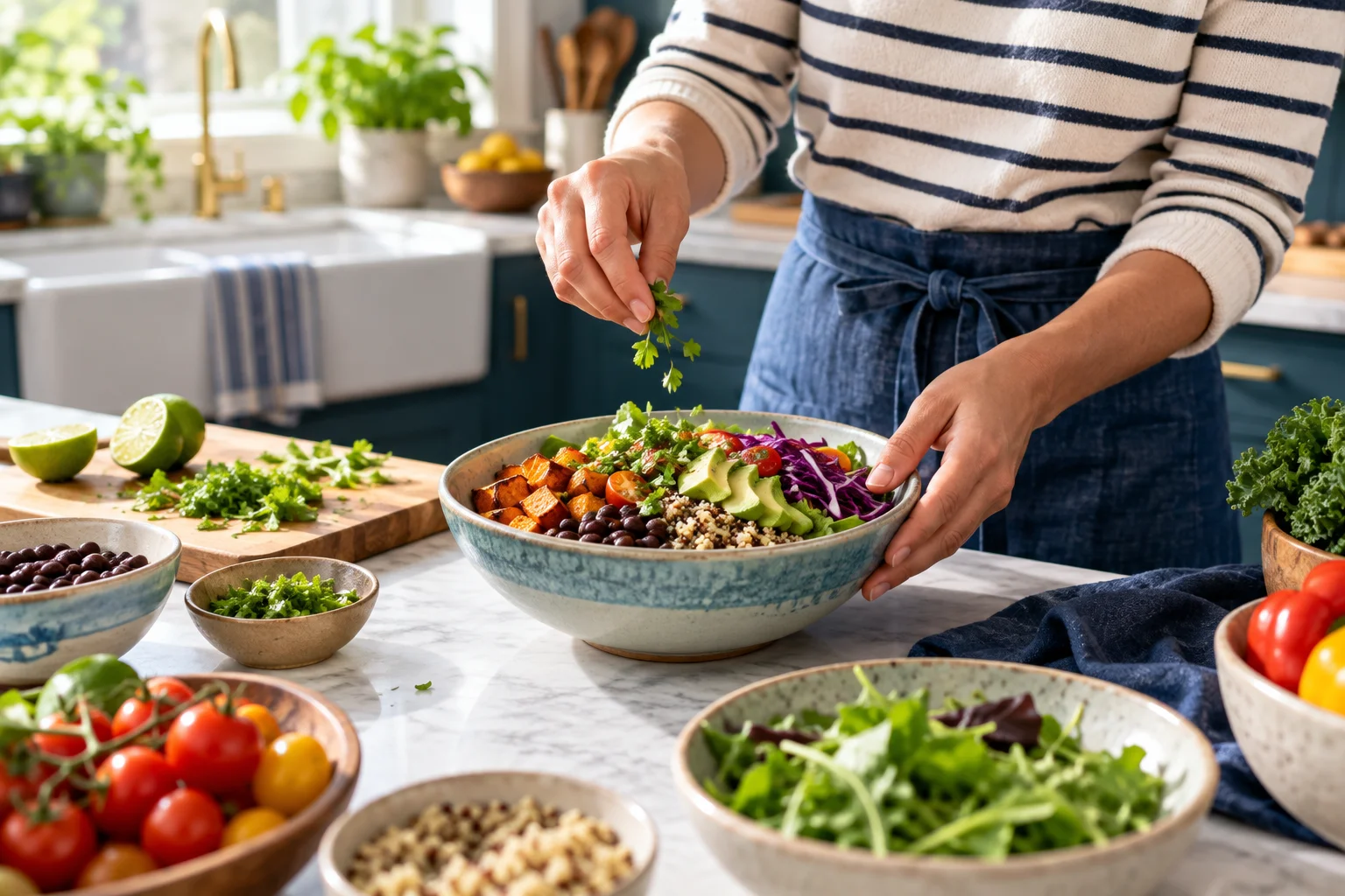 Illustrative image of a person preparing a colorful meal
